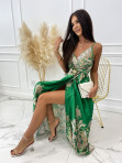 Sukienka maxi na ramiączkach w złote wzory zielona Willia 09 - photo #0