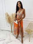 Sukienka maxi na ramiączkach w złote wzory pomarańczowa Willia 09 - photo #0