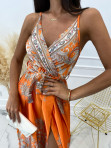 Sukienka maxi na ramiączkach w złote wzory pomarańczowa Willia 09 - photo #3