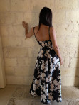Sukienka maxi w wzór liści beżowo-czarna Rossy 09 - photo #1