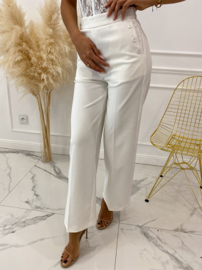 Spodnie z szeroką nogawką i guzikami białe Relija 09