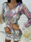 Sukienka mini z piórami  przy rękawach opalizujące cekiny Trylia 89 - photo #4