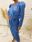Sukienka midi satynowa z kokardą błękitna Riva 54 - photo #4