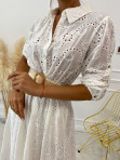 Sukienka midi ażurowa z paskiem biała Amelia 17 - photo #5