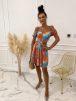 Sukienka z wcięciem w talii pomarańczowo-turkusowa  Lea 02 - photo #2