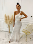 Sukienka maxi na jedno ramię cekinowa biała Kleris 09 - photo #1