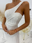 Sukienka maxi na jedno ramię cekinowa biała Kleris 09 - photo #3