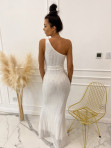 Sukienka maxi na jedno ramię cekinowa biała Kleris 09 - photo #4