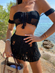 Komplet plażowy pleciony top + spódniczka czarny Lomma 89 - photo #3
