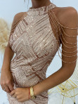 Sukienka maxi cekinowa z ozdobnymi koralikami na ramionach złota Koltia 09 - photo #4