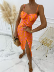 Sukienka midi na ramiączka z rozporkiem różowo-pomarańczowa Leros 66 - photo #2