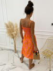 Sukienka midi na ramiączka z rozporkiem różowo-pomarańczowa Leros 66 - photo #3