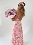 Sukienka maxi ala'satyna w różowe kwiaty pudrowa Kasandra 25 - photo #6