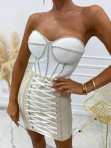 Sukienka mini z ozdobnym dekoltem i sznurowanie biało-beżowa  Lilos 09 - photo #5