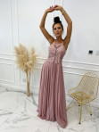 Sukienka maxi na ramiączkach z koronkowo - cekinową górą pudrowa Consuela 09 - photo #1