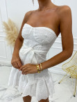 Sukienka mini bez ramiączek z paskiem biała Mikkar 09 - photo #5