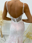 Sukienka maxi z trenem na ramiączkach różowa z białą koronką Celly 09 - photo #5