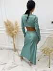 Sukienka maxi satynowa na długi rękaw z wycięciem miętowa  Pansy 09 - photo #4