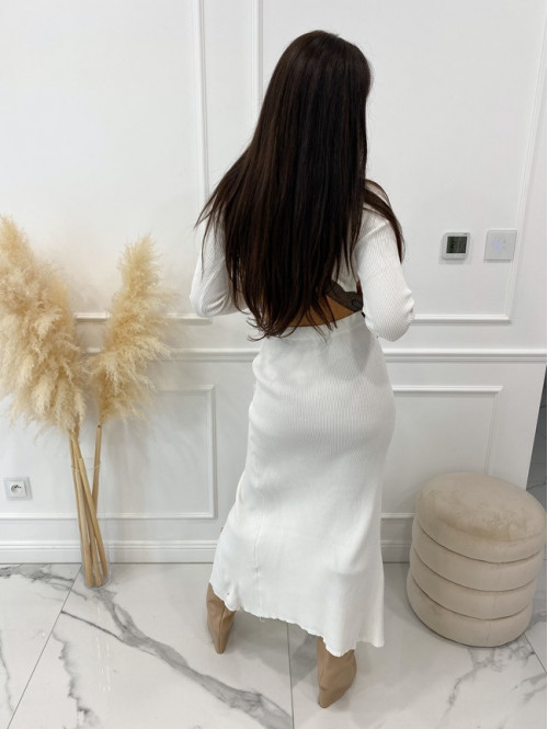 Komplet sweterek + spódnica z ozdobnymi perełkami biel Celeste 09 - photo #3