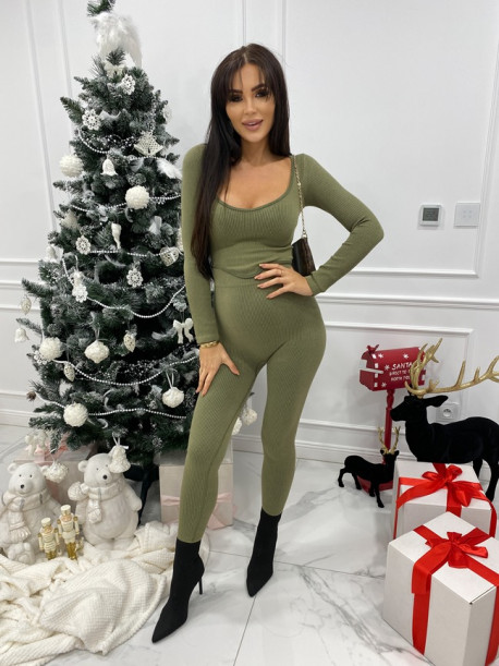 Komplet top na długi rękaw + legginsy khaki Debi 09