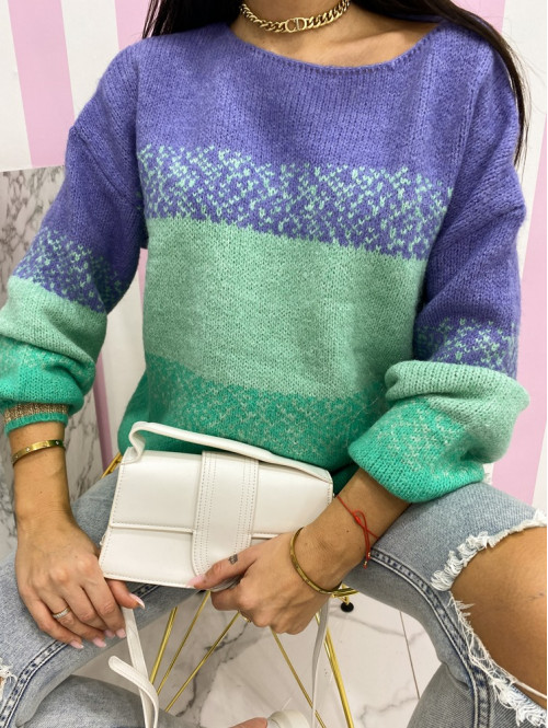 Sweter w paski fiolet+zieleń Sergio 109 - photo #1