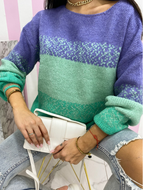 Sweter w paski fiolet+zieleń Sergio 109 - photo #2