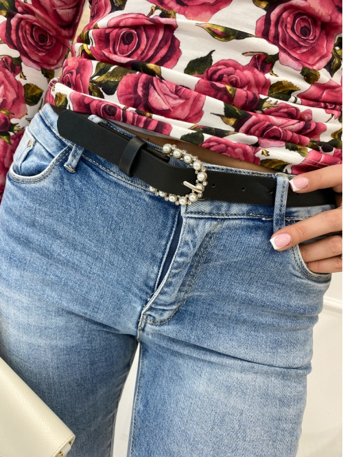 Spodnie jeansowe ciemne z paskiem w perełki Zando 26 - photo #3