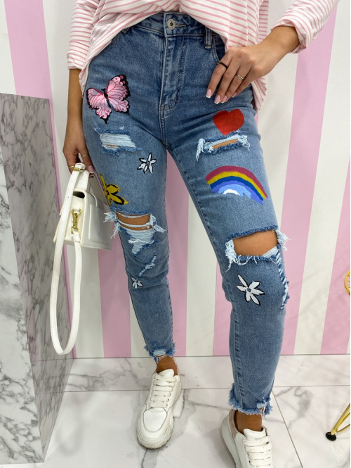 Spodnie jeans z kolorową aplikacją jasny jeans Weri 17 - photo #2