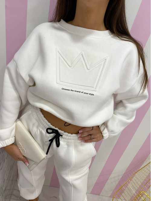 Kremowy komplet dresowy bluza + spodnie z naszywką korony Werisa 130 - photo #30