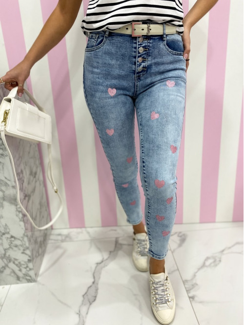 Spodnie jeans zapinane na guziki z serduszkami Mimos 17 - photo #5
