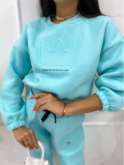 Błękitny komplet dresowy bluza + spodnie z naszywką korony Werisa 130 - photo #12