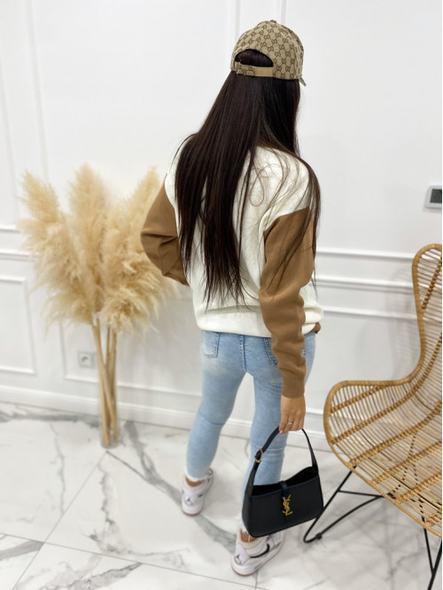 Sweter rozpinany z misiem beżowo-biały Meleso 30 - photo #6