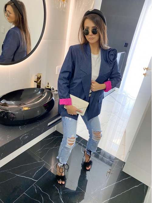 Marynarka oversize z różą jeans Mabel 25 - photo #9