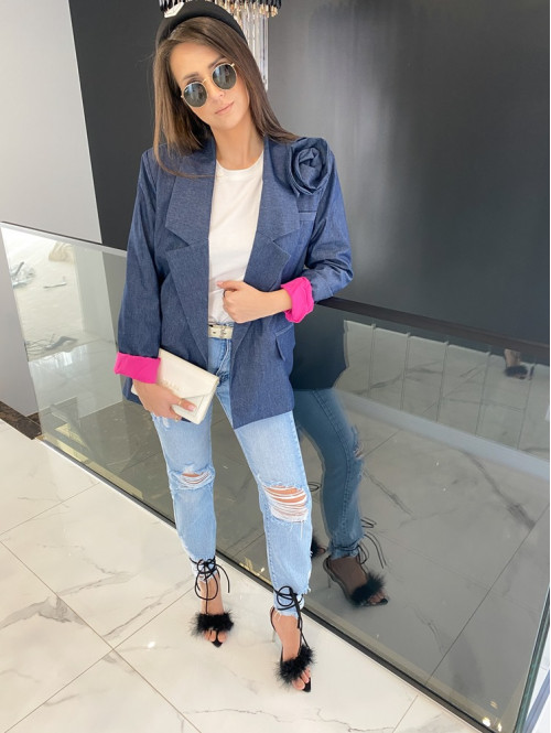 Marynarka oversize z różą jeans Mabel 25 - photo #13