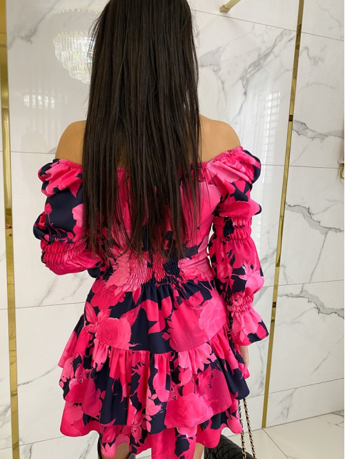 Sukienka z ściągaczem na plecach czarna w różowe kwiaty Pomeli 39 -  Hollywood Dream