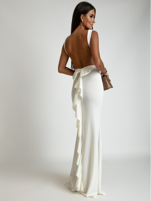 Sukienka maxi z kokardą na plecach biało-kremowa Lila 26 - photo #1