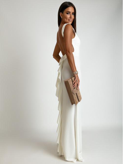 Sukienka maxi z kokardą na plecach biało-kremowa Lila 26 - photo #2
