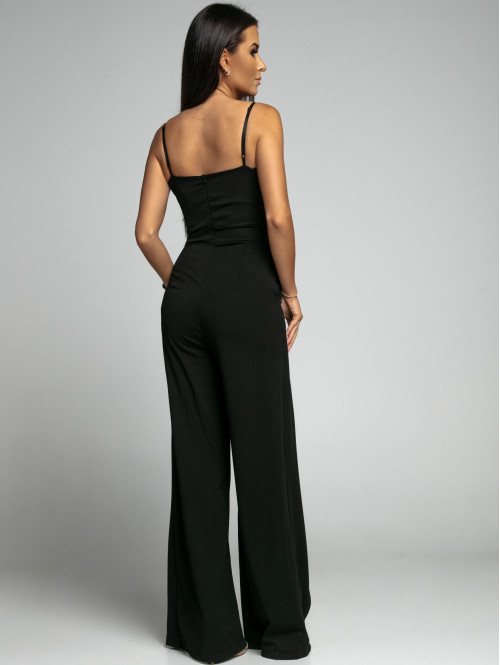 Czarny kombinezon z V na dekolcie i szerokimi nogawkami Dimi 26 - photo #2