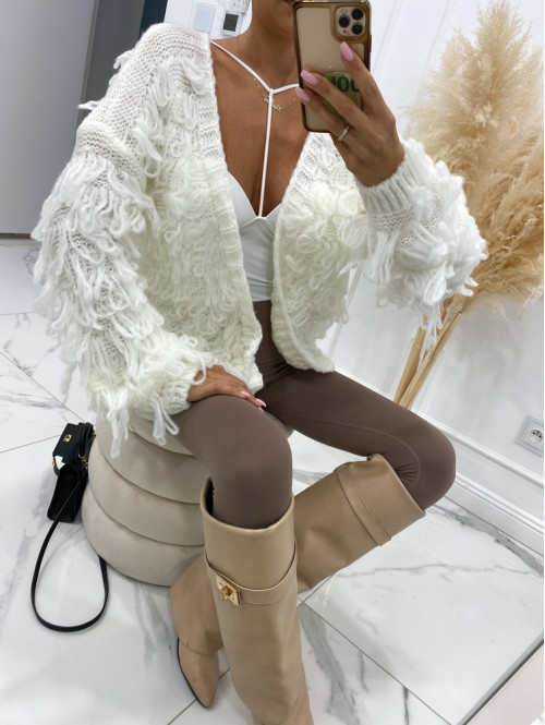 Sweter z ozdobnymi frędzlami Nari biały 06 - photo #7