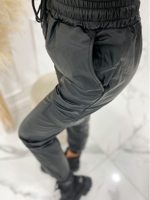 Spodnie bojówki eko-skóra czarne Rebiosa 19 - photo #7