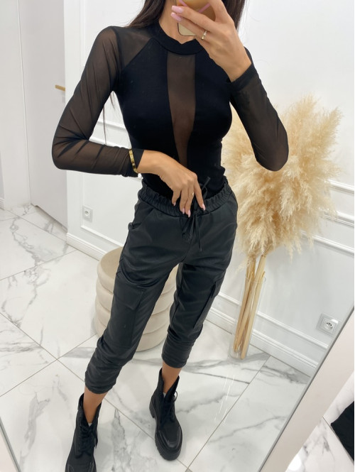 Czarna bluzka z siateczkowym rękawem Molino 30 - photo #1