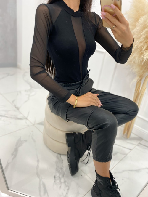 Czarna bluzka z siateczkowym rękawem Molino 30 - photo #4