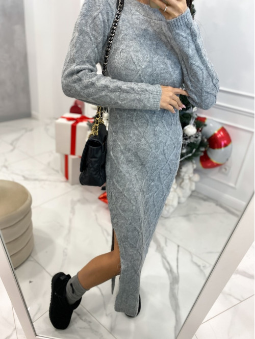 Sukienka sweterkowa ze splotem szara Kamila 31 - photo #6