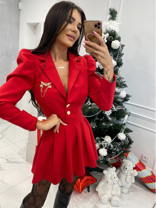 Sukienko-Kombinezon z bufkami na ramionach i plisowaniem  czerwona Moskal 151 - photo #3