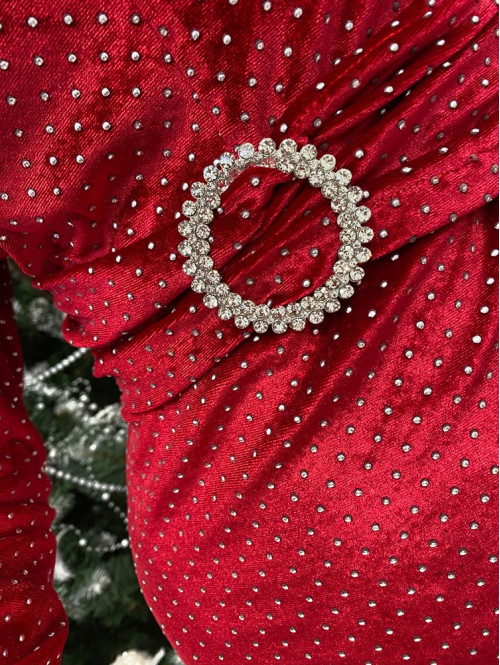 Sukienka maxi z ozdobną klamrą i dżetami czerwona Mihos 17 - photo #8
