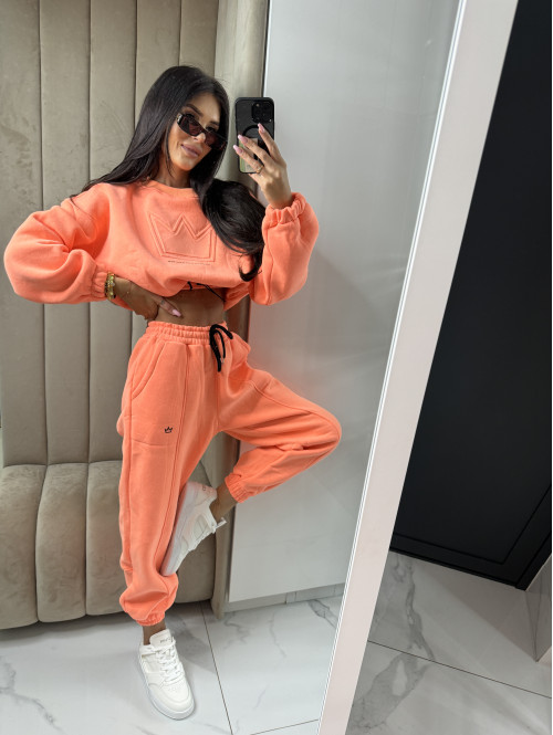 Neonowy pomarańczowy komplet dresowy bluza + spodnie z naszywką korony Werisa 130 - photo #30