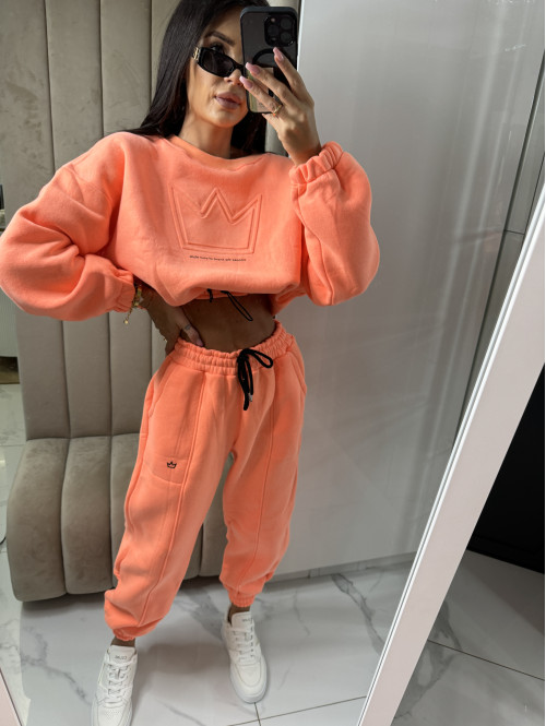 Neonowy pomarańczowy komplet dresowy bluza + spodnie z naszywką korony Werisa 130 - photo #34