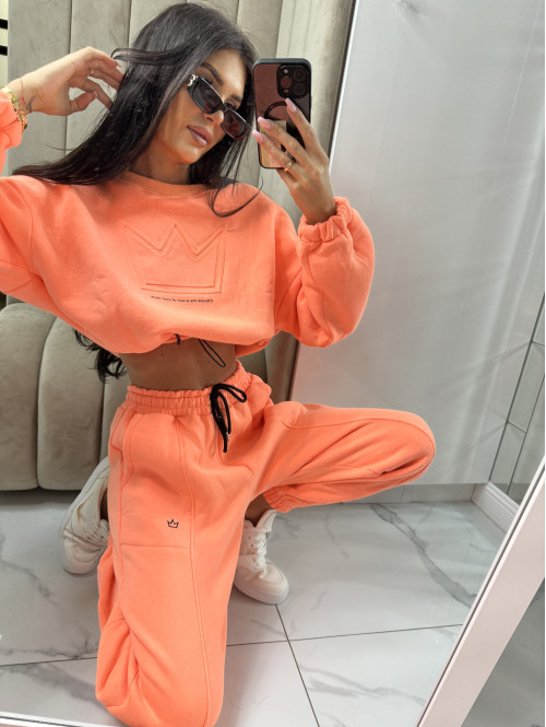 Neonowy pomarańczowy komplet dresowy bluza + spodnie z naszywką korony Werisa 130 - photo #42