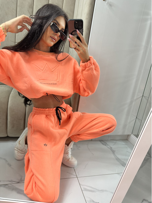 Neonowy pomarańczowy komplet dresowy bluza + spodnie z naszywką korony Werisa 130 - photo #44