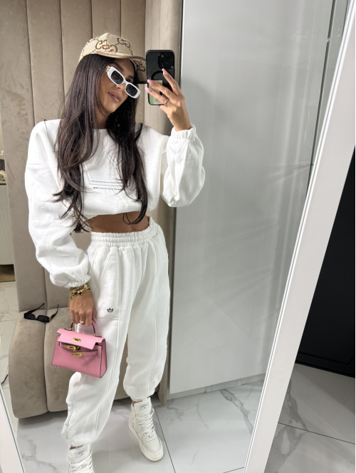 Kremowy komplet dresowy bluza + spodnie z naszywką korony Werisa 130 - photo #16